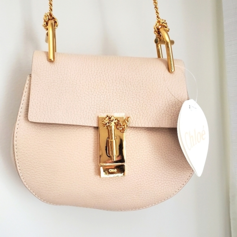 Chloé Blush Pink Leather Small Drew Crossbody Bag with Gold Hardware